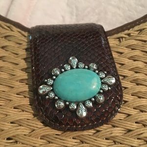 Brighton Jasper straw bag with turquoise